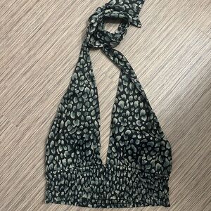 Free People Green and Cream Leopard Print Tank Top